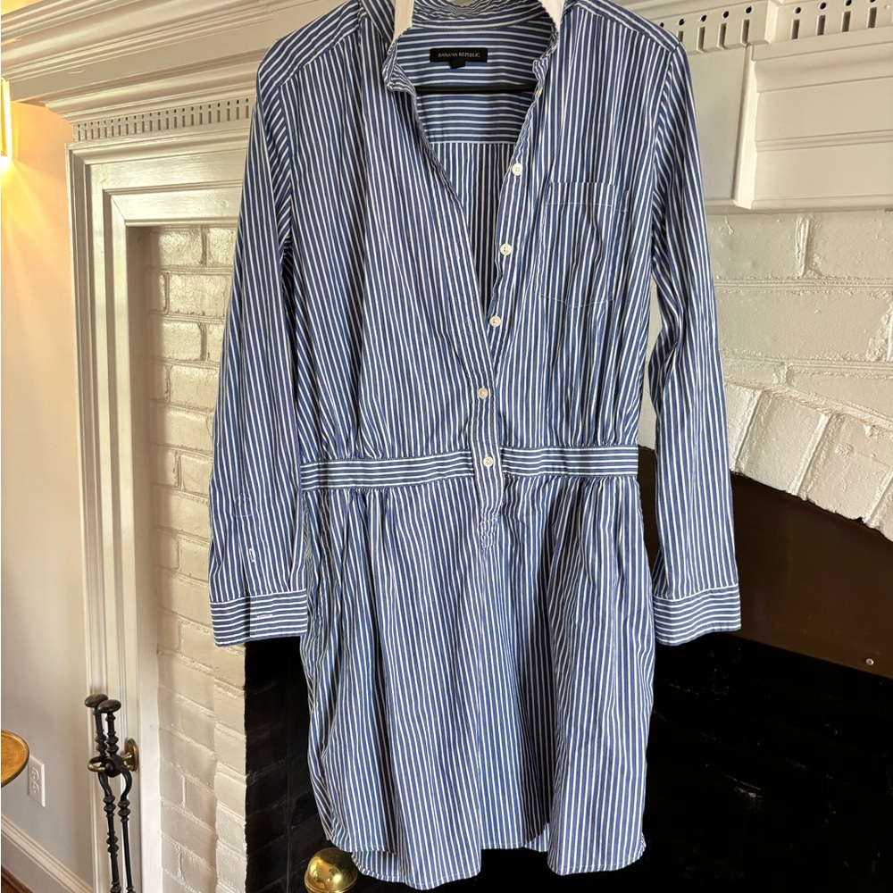 Banana Republic Blue and White Striped Button-Down Dress sz 12